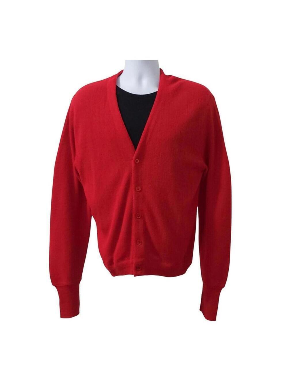 Lord Jeff Mens Cardigan Size Large Red Vtg Grandpa Core Sweater DuPont Orlon